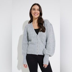 Emproved Puff-sleeve Cardigan Style A2212 In Dove Grey Size Small